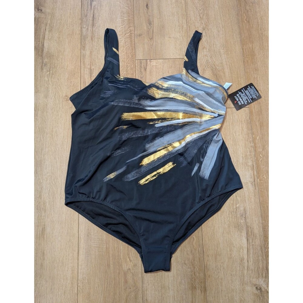 NWT Swimsuits For All - One Piece Square Neck Tummy Control Multi Padded Sz 26